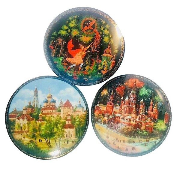 3-1990 Russian Porcelain Art Plates The Firebird ,St.Basil's,+ Trinity Monastery - Picture 1 of 10